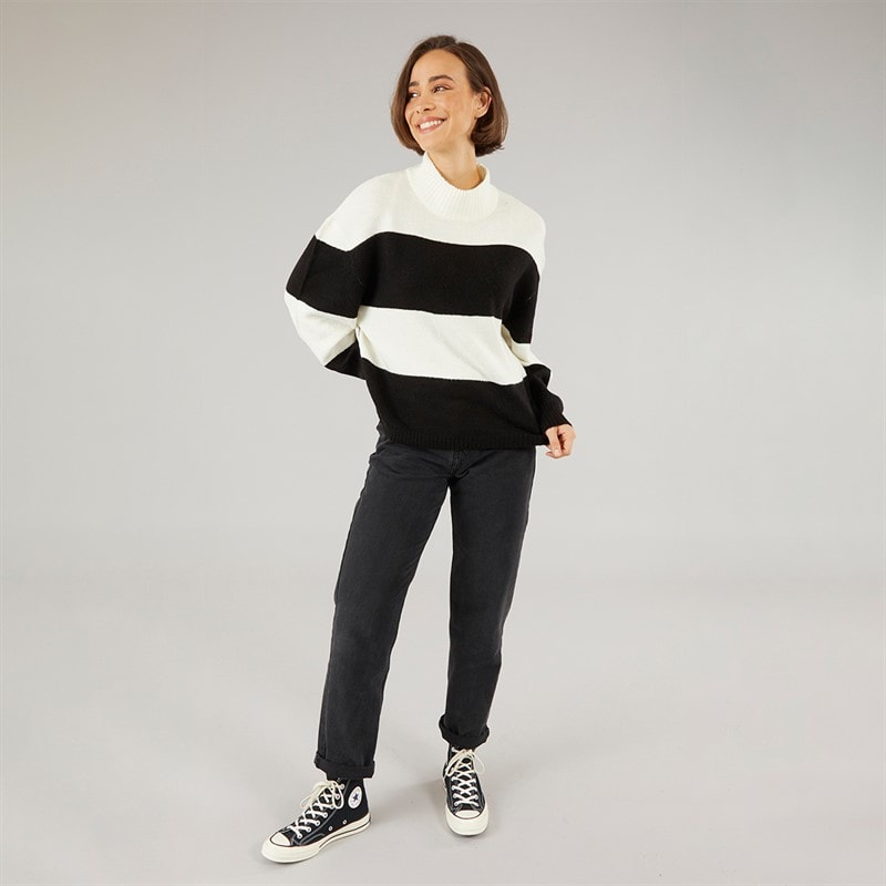 Onfire Womens Striped Crew Neck Sweatshirt Ecru/Black - Image 4