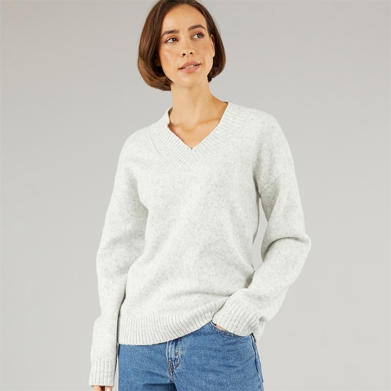 Onfire Womens V-Neck Supersoft Wool Mix Jumper Grey - Image 1