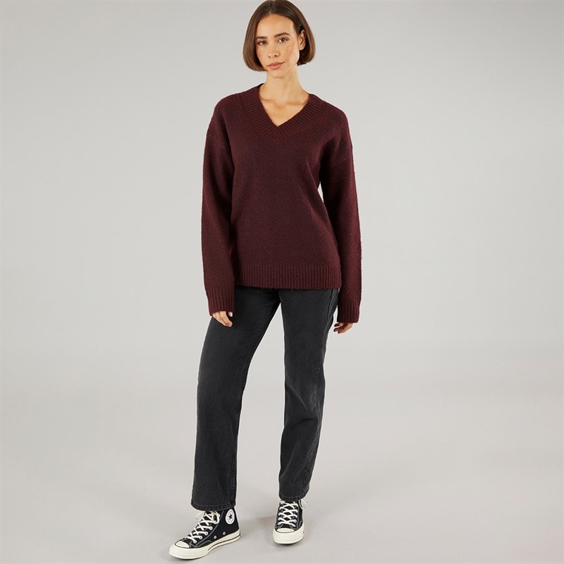 Onfire Womens V-Neck Supersoft Wool Mix Jumper Burgundy - Image 3