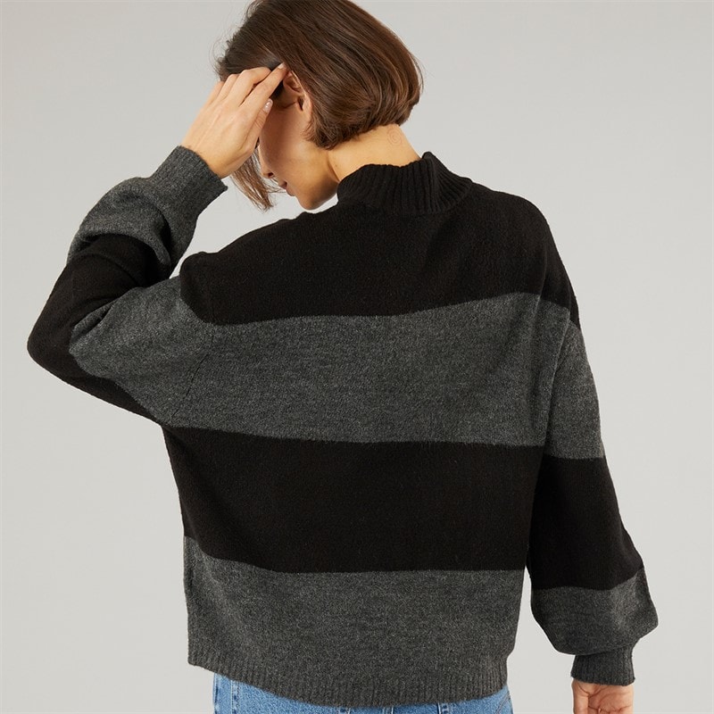 Onfire Womens Striped Crew Neck Sweatshirt Black/Charcoal - Image 2