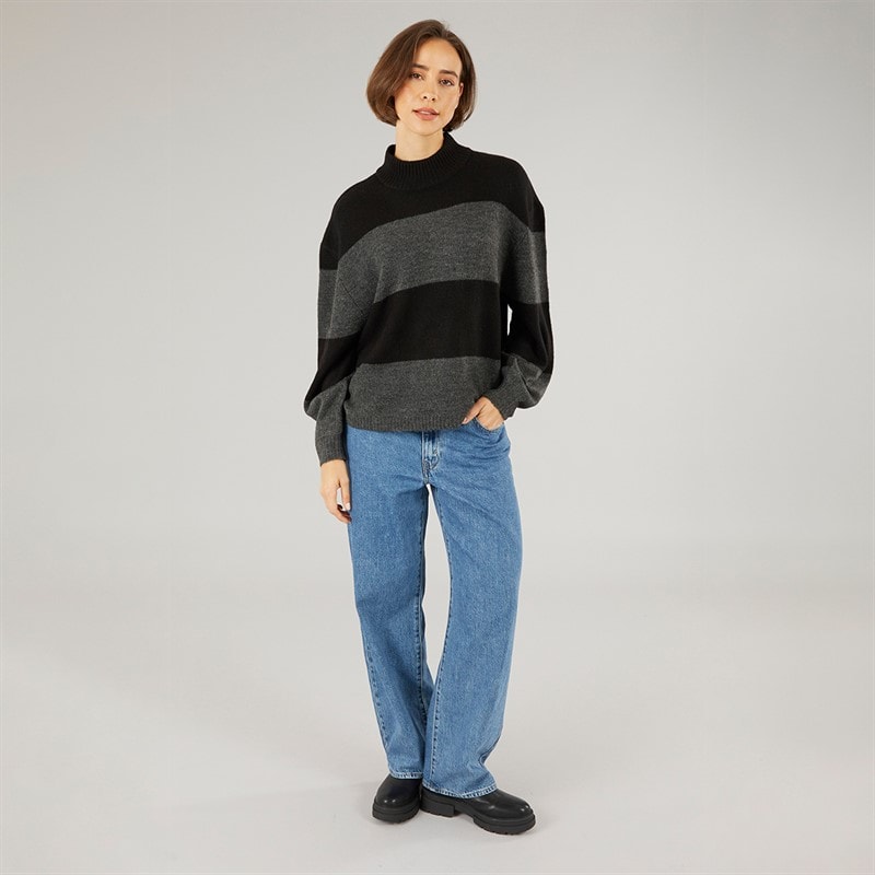 Onfire Womens Striped Crew Neck Sweatshirt Black/Charcoal - Image 4
