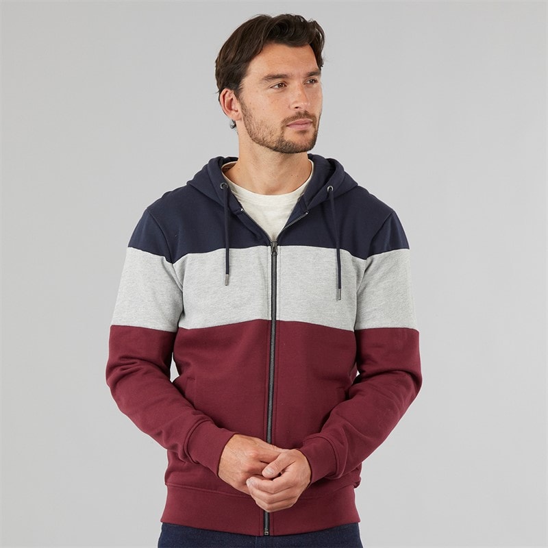 Onfire Mens Colour Block Zip Through Hoodie Navy/Tawny Port - Image 3
