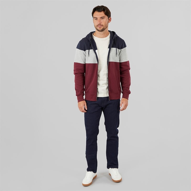 Onfire Mens Colour Block Zip Through Hoodie Navy/Tawny Port - Image 4