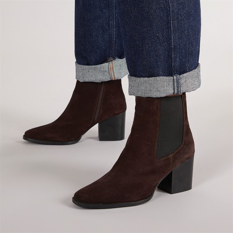 Onfire Womens Heeled Suede Chelsea Boots Brown - Image 5