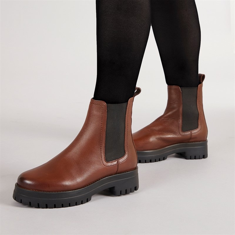 Onfire Womens Leather Chunky Chelsea Boots Brown Mahogany - Image 5