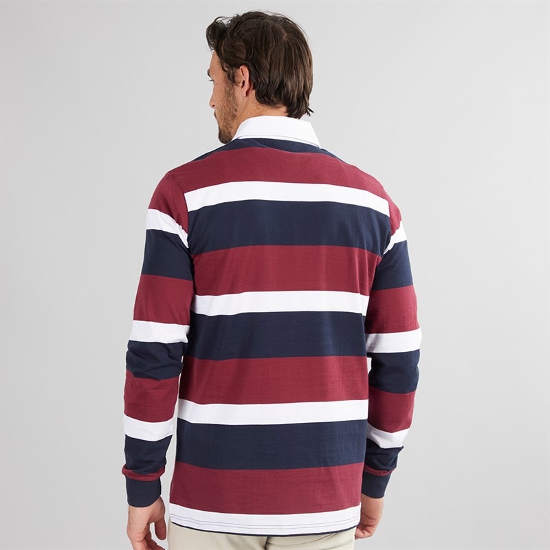 Onfire Mens Striped Rugby Shirt Navy/Burg/White - Image 2