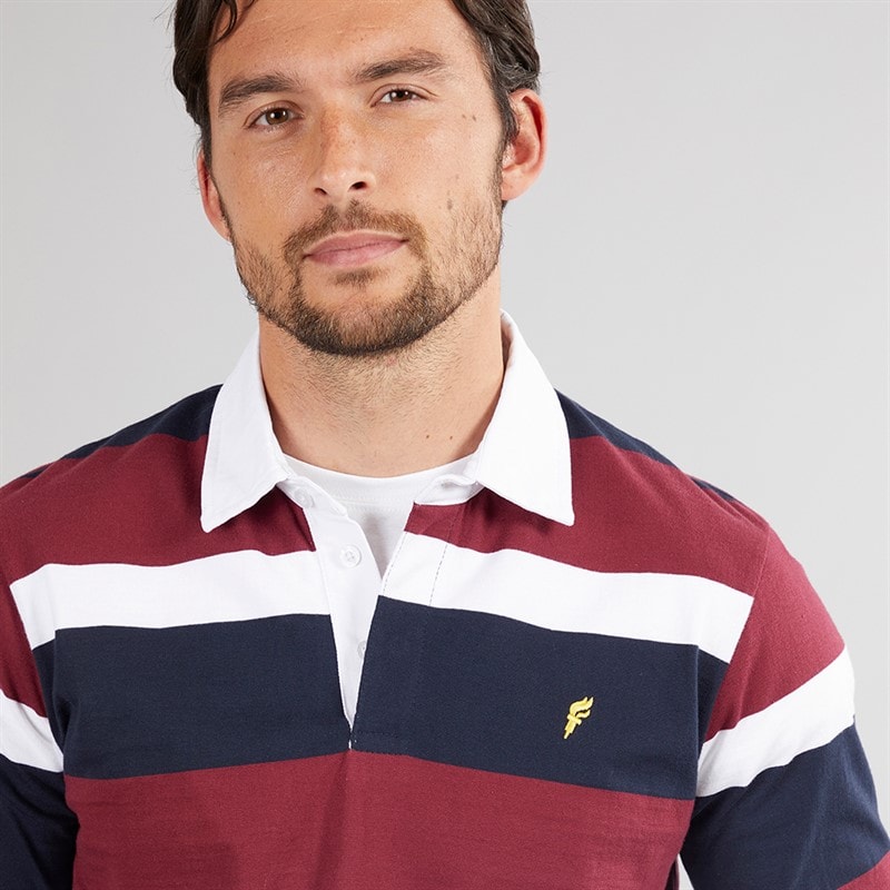 Onfire Mens Striped Rugby Shirt Navy/Burg/White - Image 3