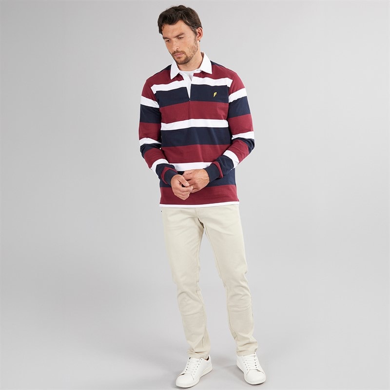 Onfire Mens Striped Rugby Shirt Navy/Burg/White - Image 4