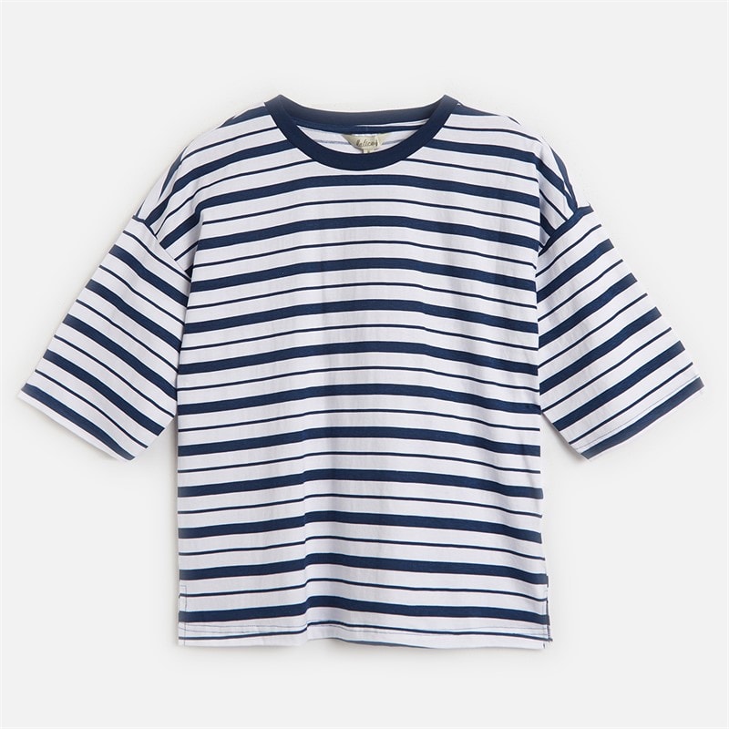 Onfire Womens Three Pack Boxy Crew Neck T-Shirts Navy Stripe/Pink/Grey Marl Navy Stripe / Pink / Grey Marl - Image 4