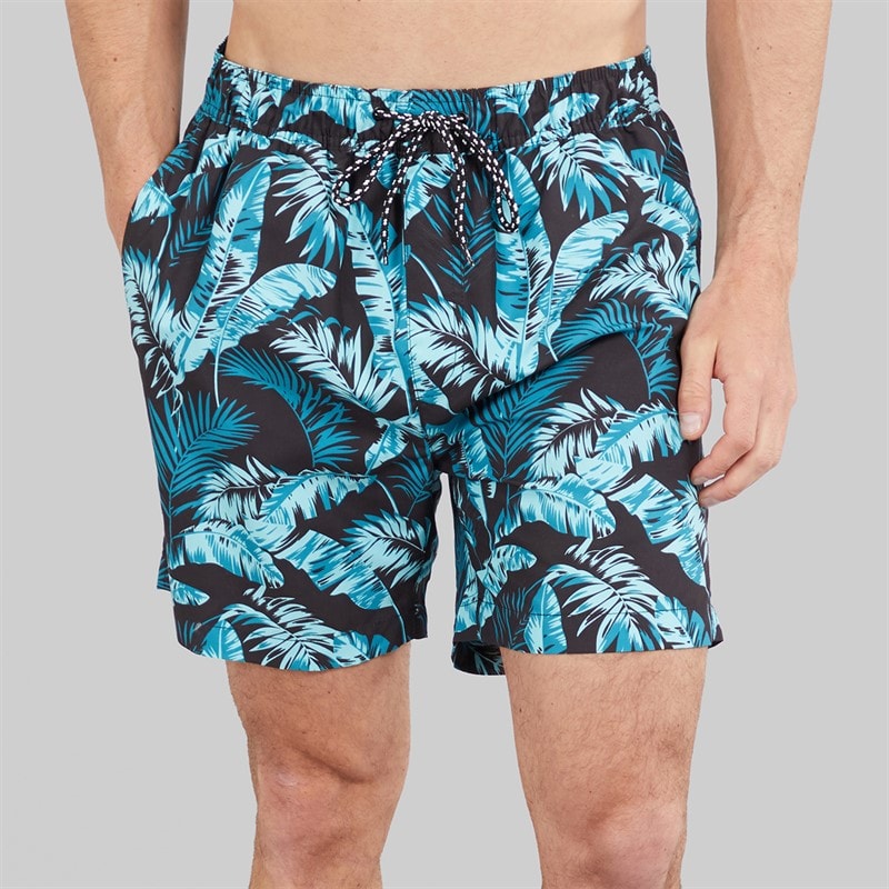 Onfire Mens Tropical Print Swim Shorts Black/Multi