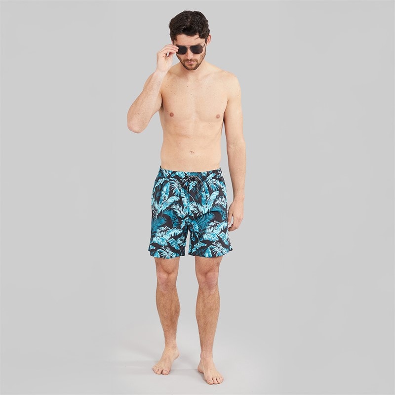 Onfire Mens Tropical Print Swim Shorts Black/Multi - Image 3