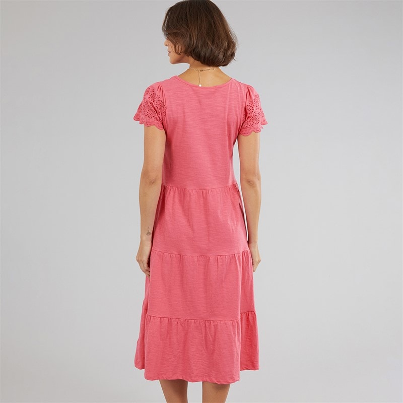 Onfire Womens Midi Broderie Sleeve Dress Hot Pink - Image 2
