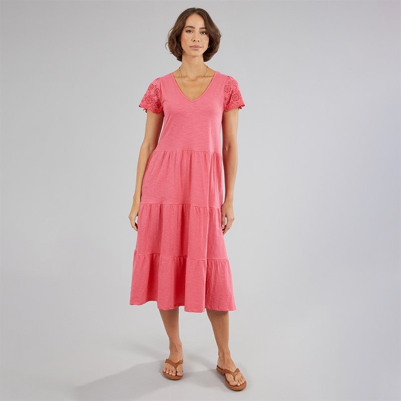 Onfire Womens Midi Broderie Sleeve Dress Hot Pink - Image 4
