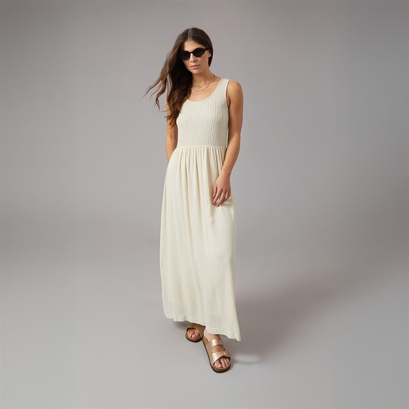Onfire Womens Maxi Jersey Woven Mix Dress Sand - Image 4