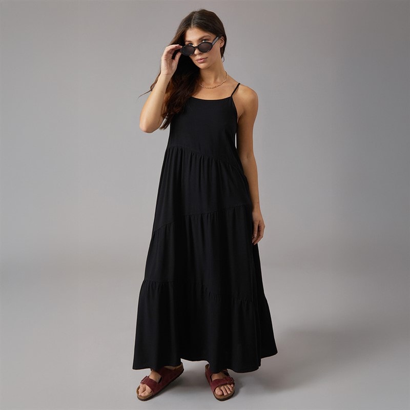 Onfire Womens Maxi Tiered Dress Black - Image 1