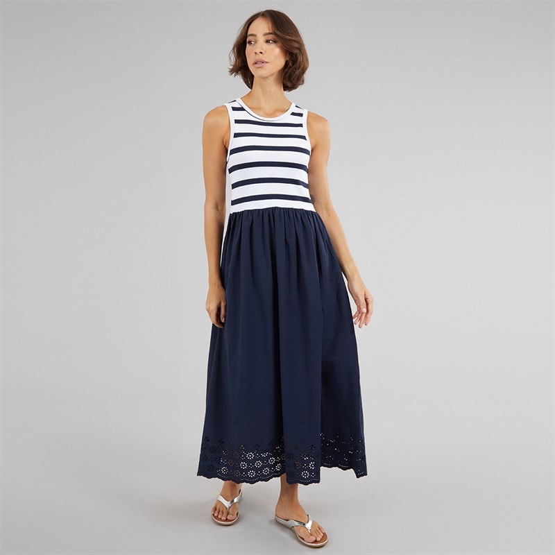 Onfire Womens Midi Jersey Woven Mix Dress Navy/Stripe