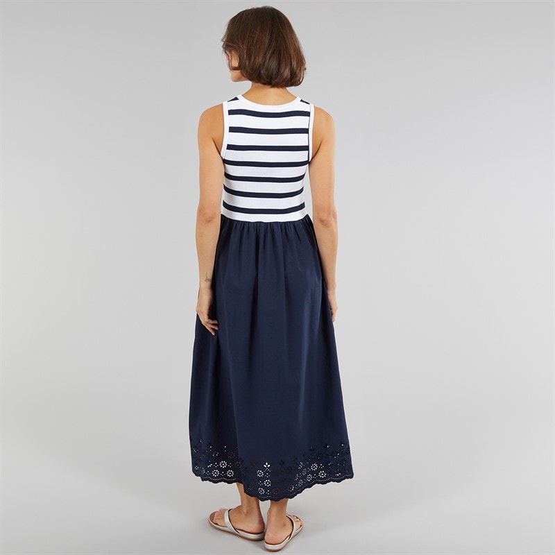 Onfire Womens Midi Jersey Woven Mix Dress Navy/Stripe - Image 2