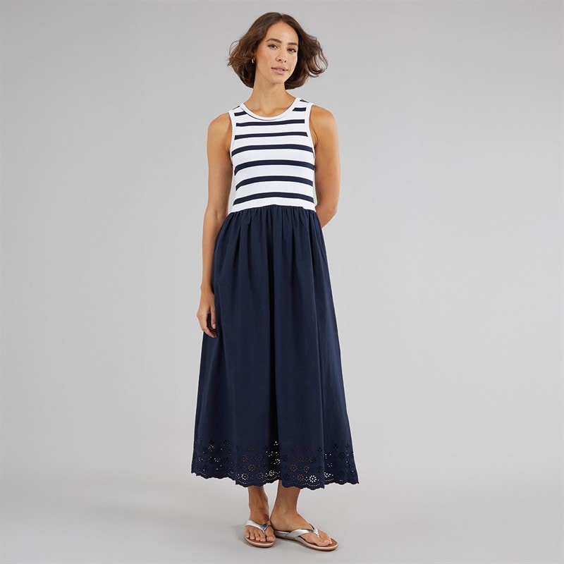 Onfire Womens Midi Jersey Woven Mix Dress Navy/Stripe - Image 3