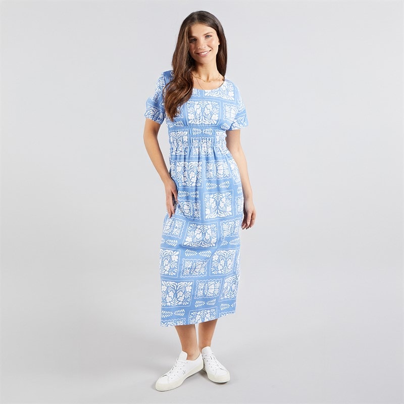 Onfire Womens Smocked Waist Midi Dress Blue Print - Image 4