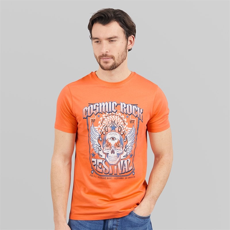 Onfire Mens Festival Skull T-Shirt Peach Pink