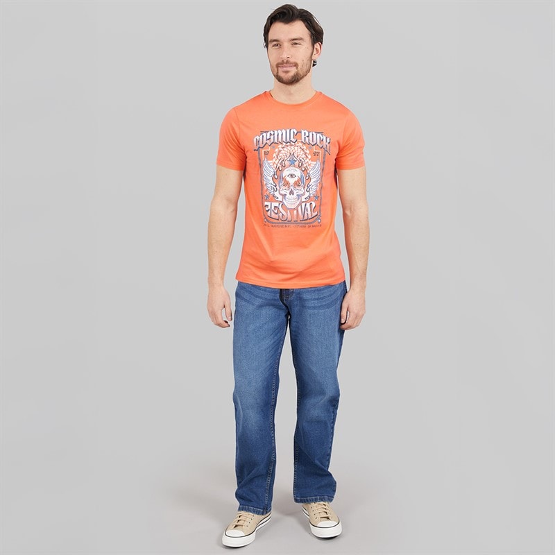 Onfire Mens Festival Skull T-Shirt Peach Pink - Image 3