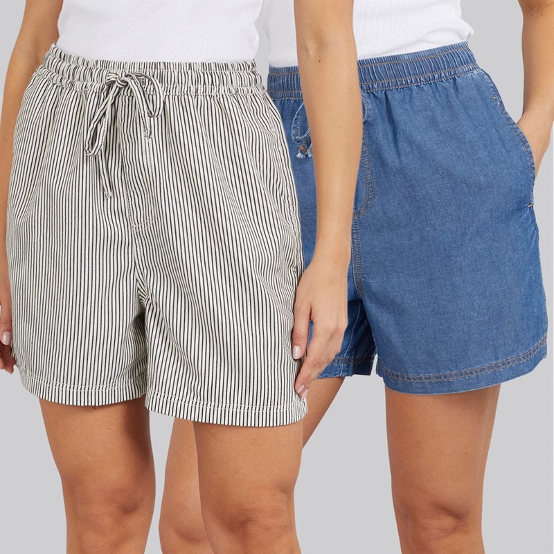 Onfire Womens Two Pack Elasticated Shorts Denim/Stripe - Image 1