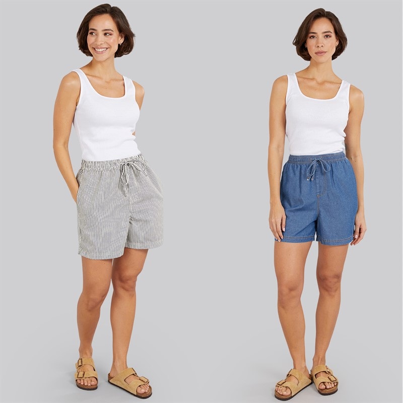 Onfire Womens Two Pack Elasticated Shorts Denim/Stripe - Image 4