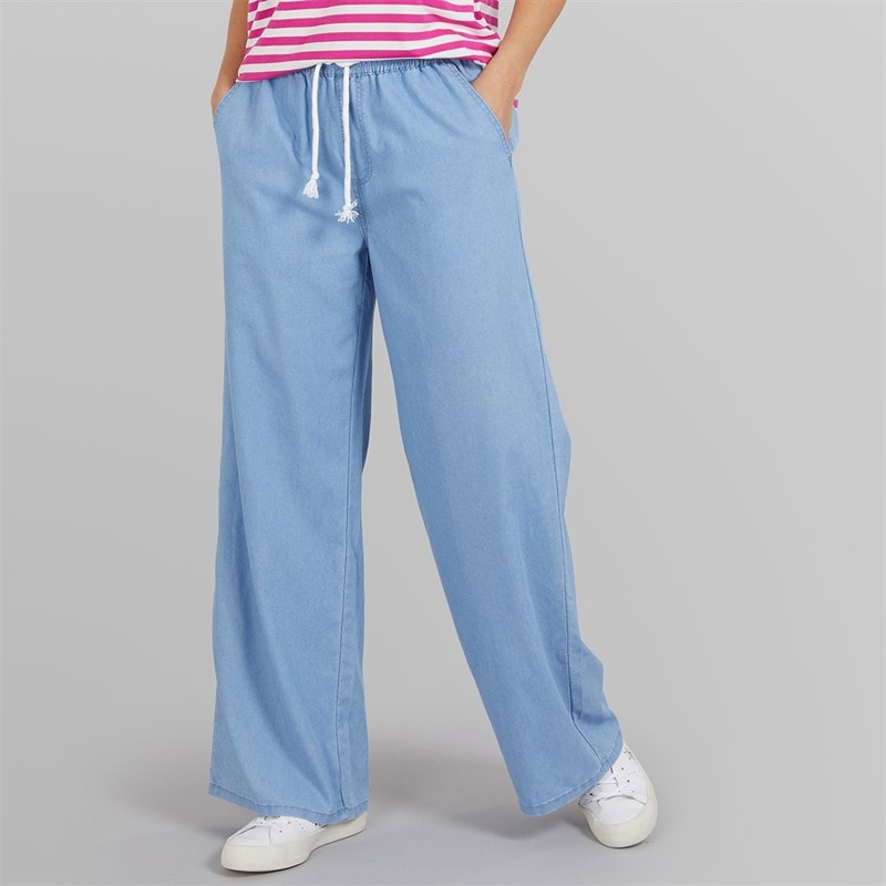 Onfire Womens Elasticated Wide Leg Jeans Light Wash