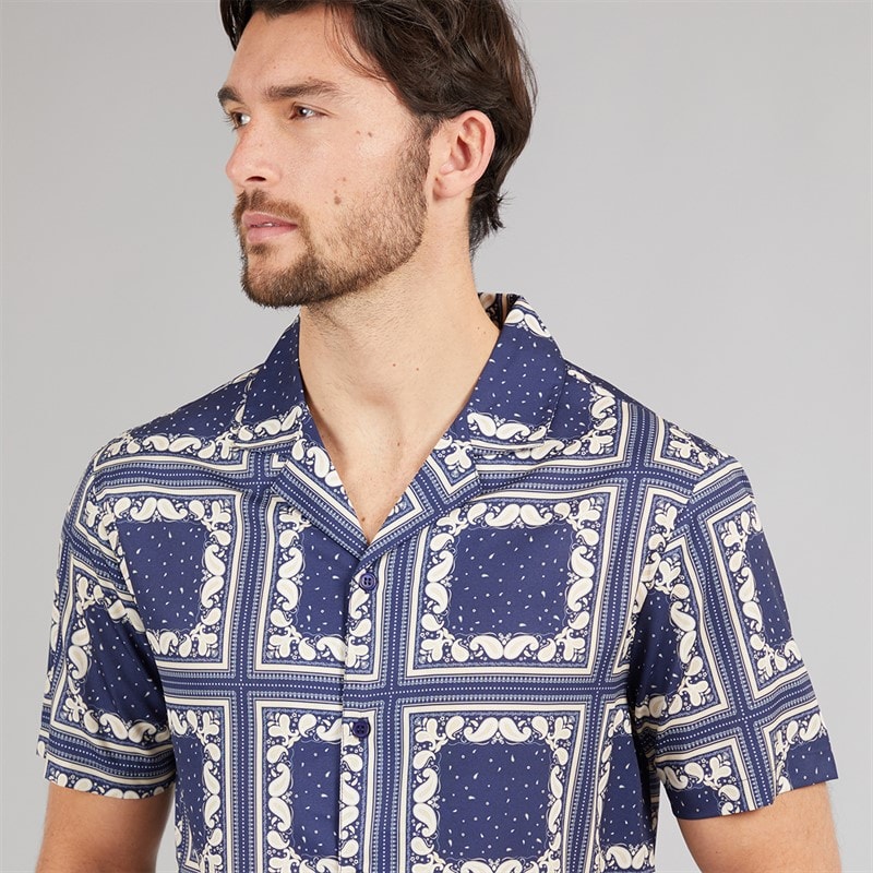 Onfire Mens Tile Print Shirt Blue Multi - Image 3