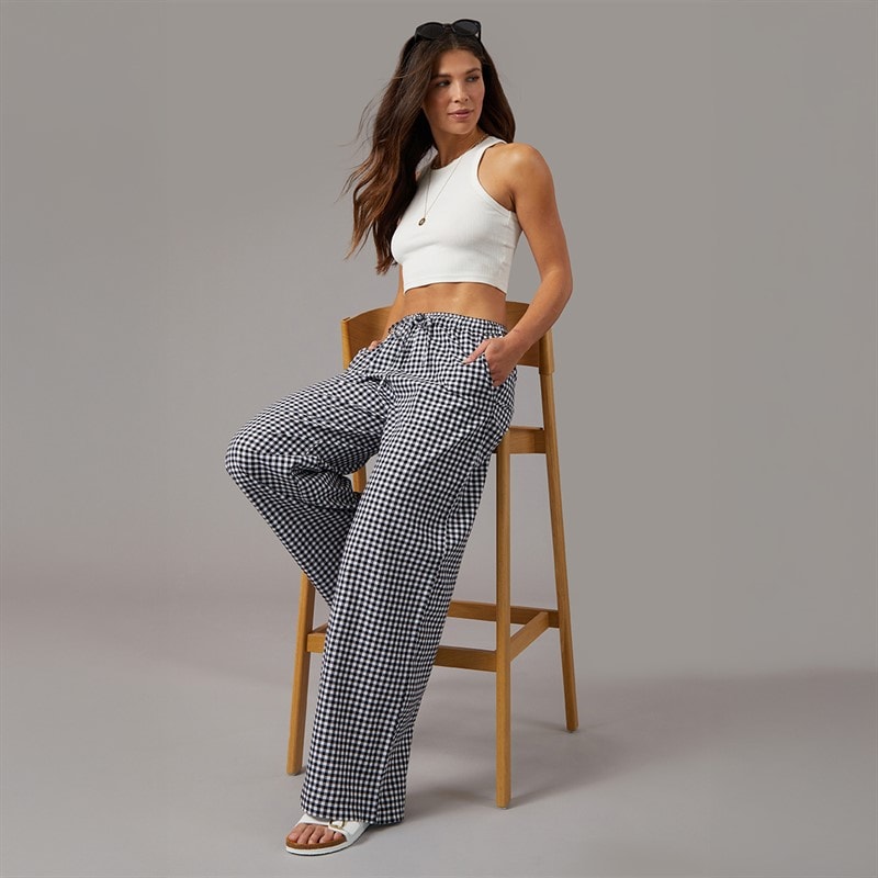 Onfire Womens Gingham Trousers Black White - Image 4