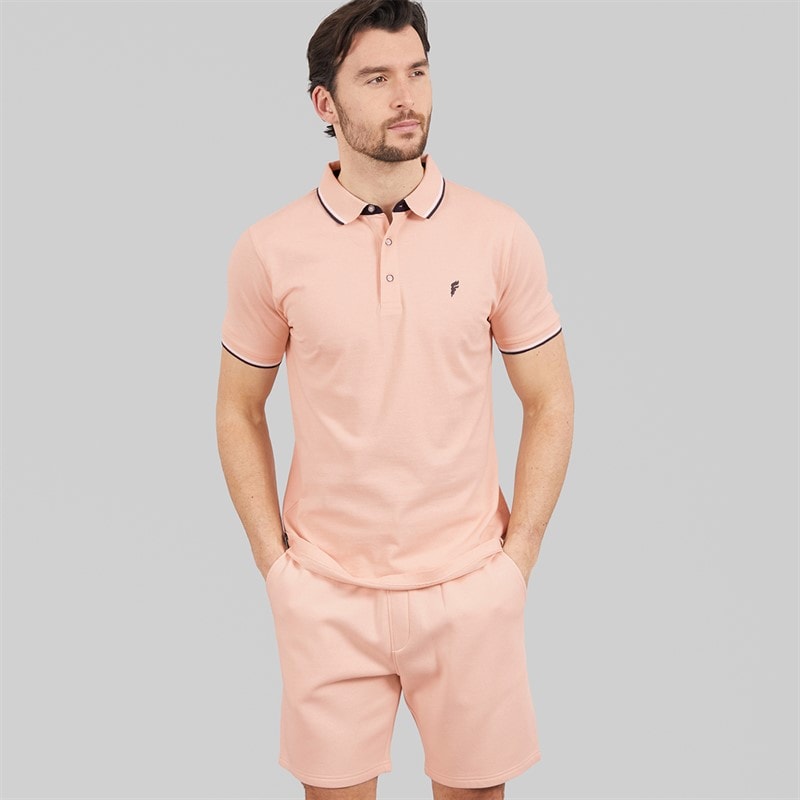 Onfire Mens Polo Shirt And Shorts Set Peach Whip