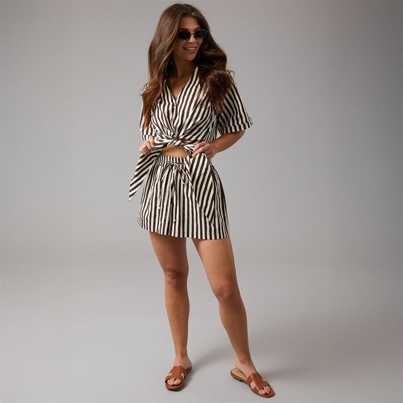 Onfire Womens Striped Shorts Brown Stripe - Image 3