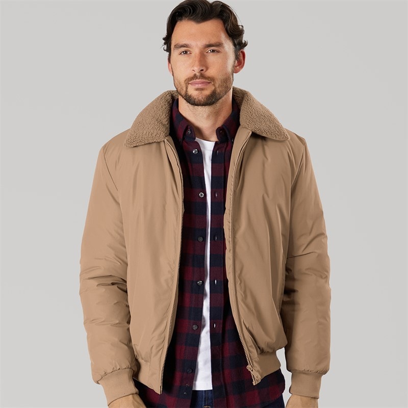 Onfire Mens Borg Collar Bomber Jacket Stone