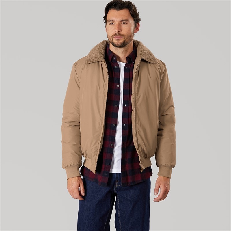 Onfire Mens Borg Collar Bomber Jacket Stone - Image 3