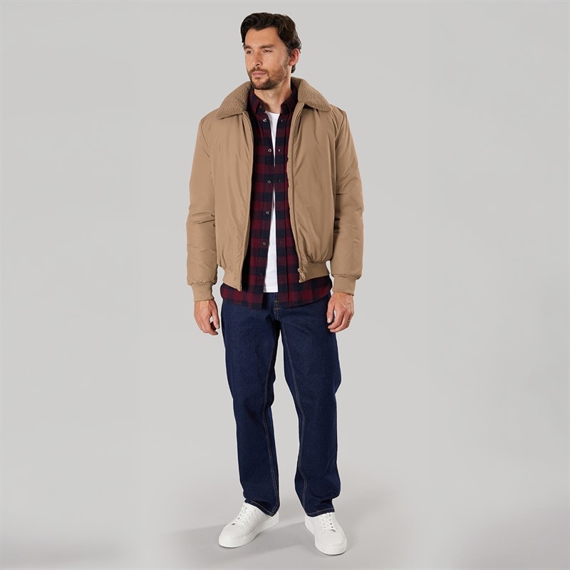 Onfire Mens Borg Collar Bomber Jacket Stone - Image 4
