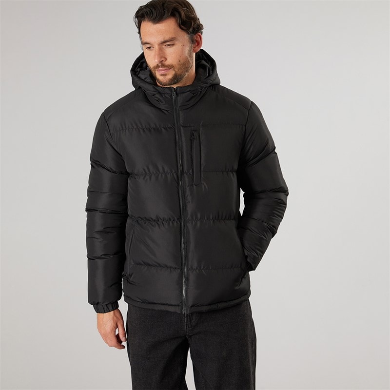 Onfire Mens Hooded Bomber Jacket Black - Image 3