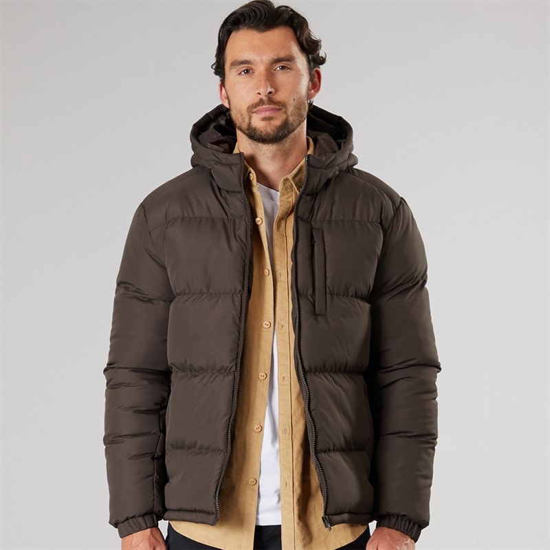 Onfire Mens Hooded Bomber Jacket Chocolate - Image 2
