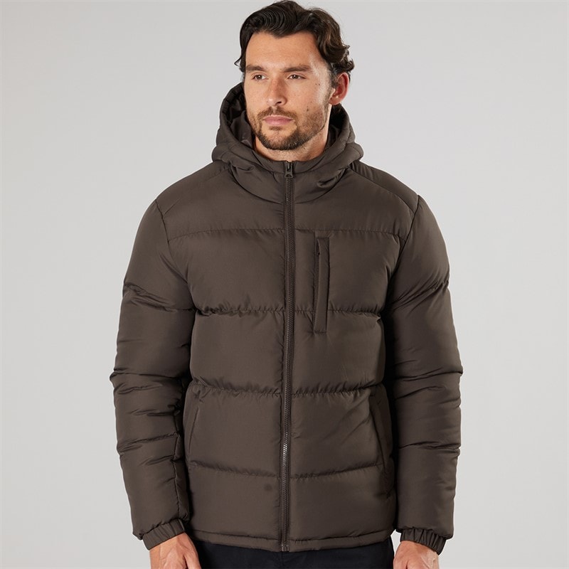 Onfire Mens Hooded Bomber Jacket Chocolate - Image 5