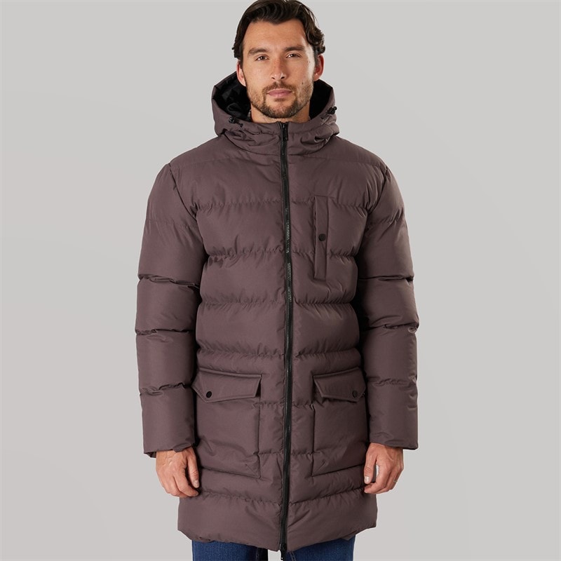 Onfire Mens Midline Hooded Puffer Coat Wine - Image 3