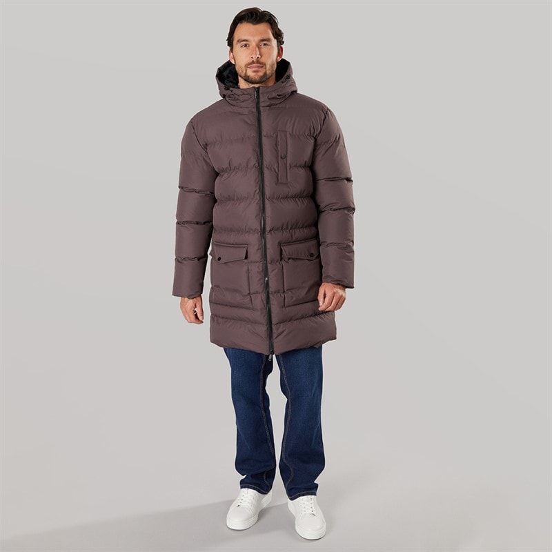 Onfire Mens Midline Hooded Puffer Coat Wine - Image 4