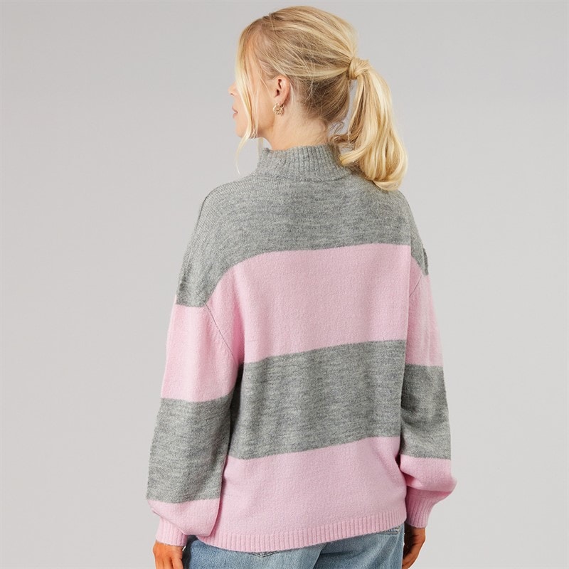 Onfire Womens Striped Crew Neck Sweatshirt Grey Melange/Pink - Image 2