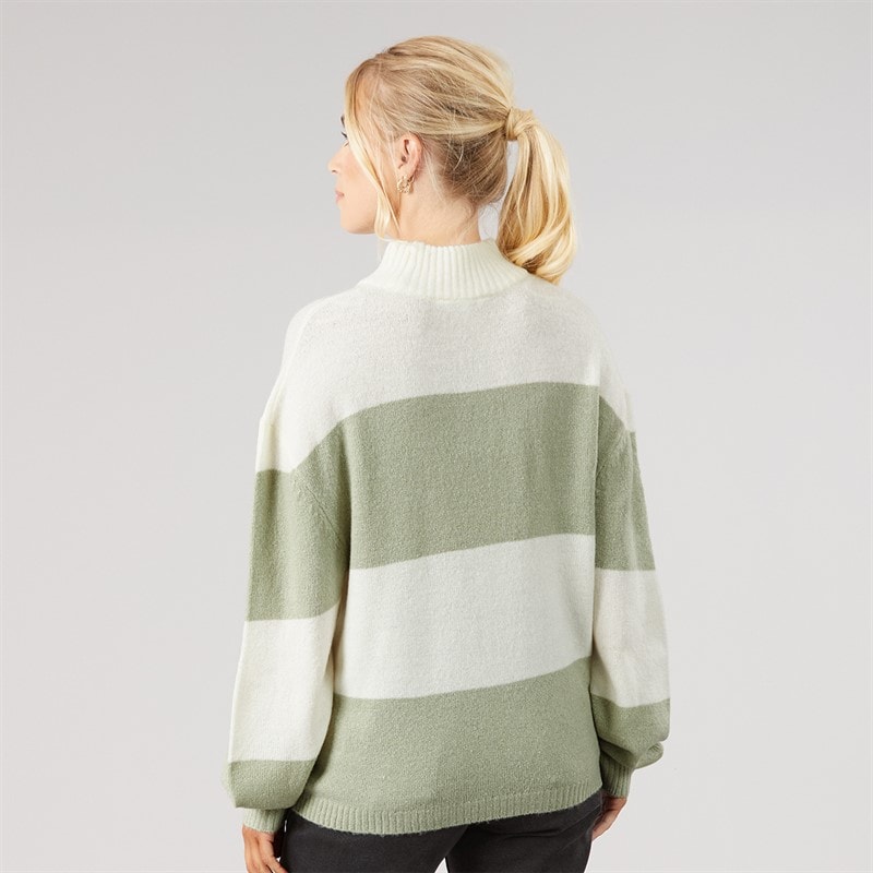 Onfire Womens Striped Crew Neck Sweatshirt Ecru/Sage - Image 2