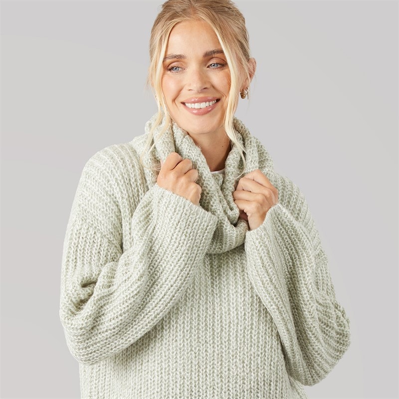 Onfire Womens Cowl Neck Sweater Sage Oatmeal - Image 3