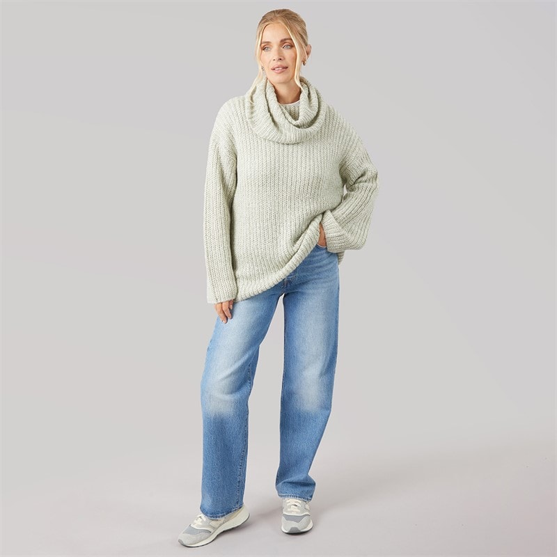 Onfire Womens Cowl Neck Sweater Sage Oatmeal - Image 4
