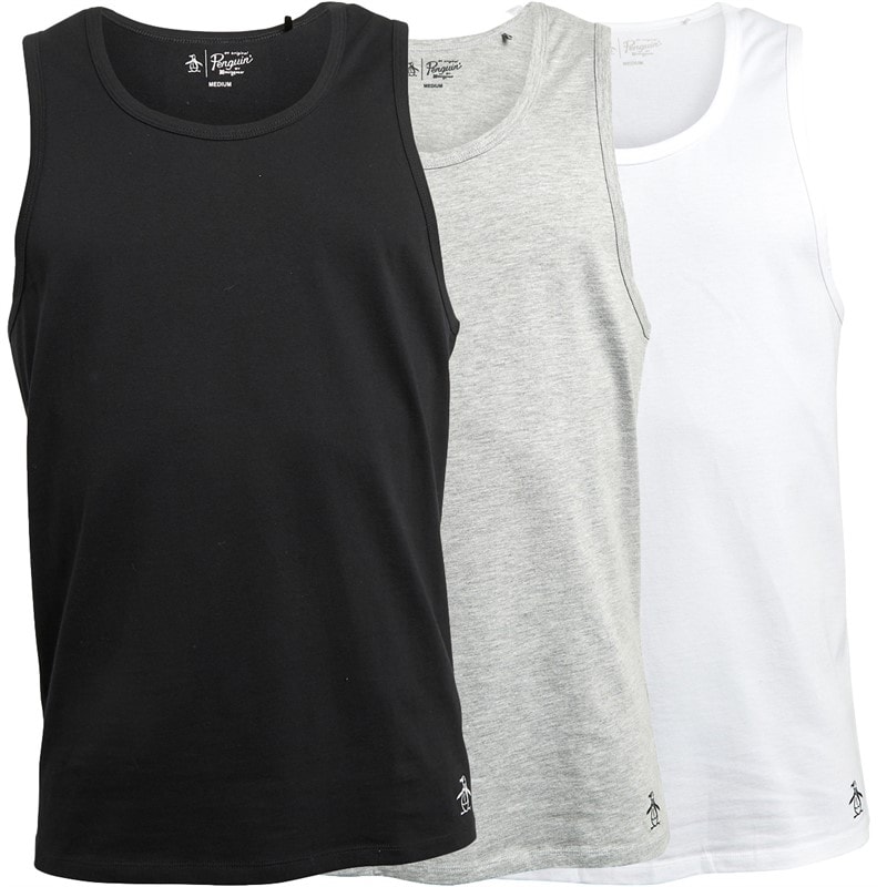 Original Penguin Mens Three Pack Vests Black/White/Grey - Image 1