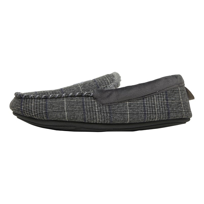 Original Penguin Mens Bedtime Checks Moccasin Slippers Charcoal Check - Image 2