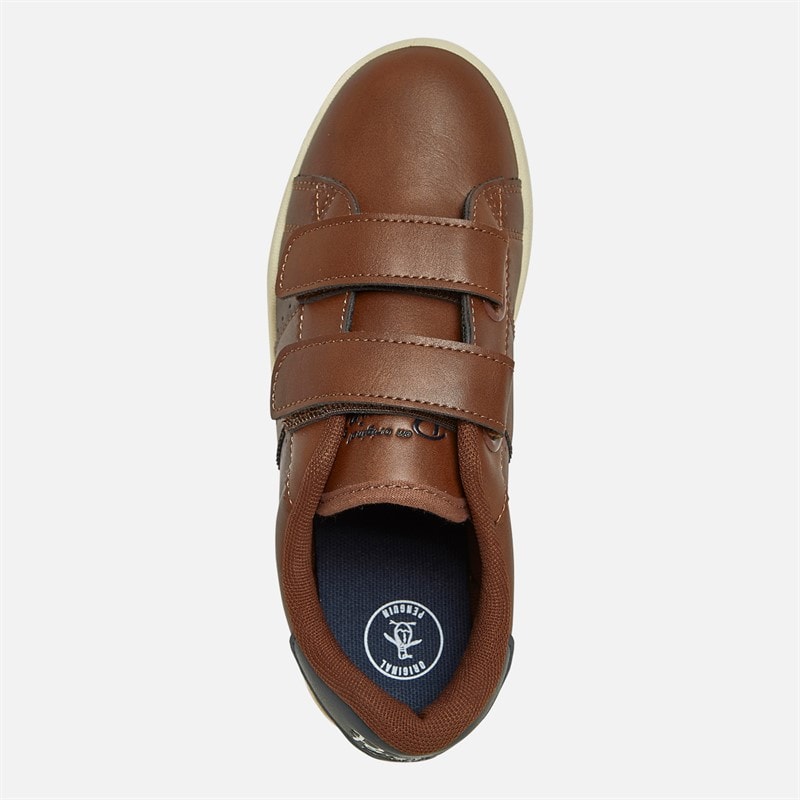 Original Penguin Junior Boys Marble Velcro Trainers Tan/Navy - Image 4