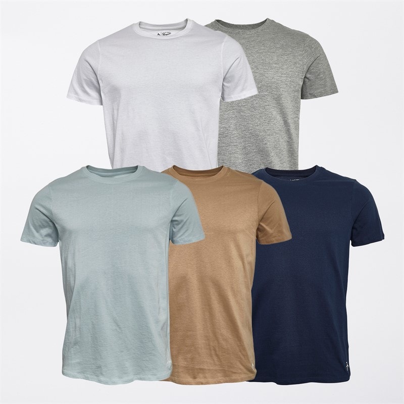 Original Penguin Mens Five Pack T-Shirts Light Blue/Beige/Light Grey/Navy/White - Image 1