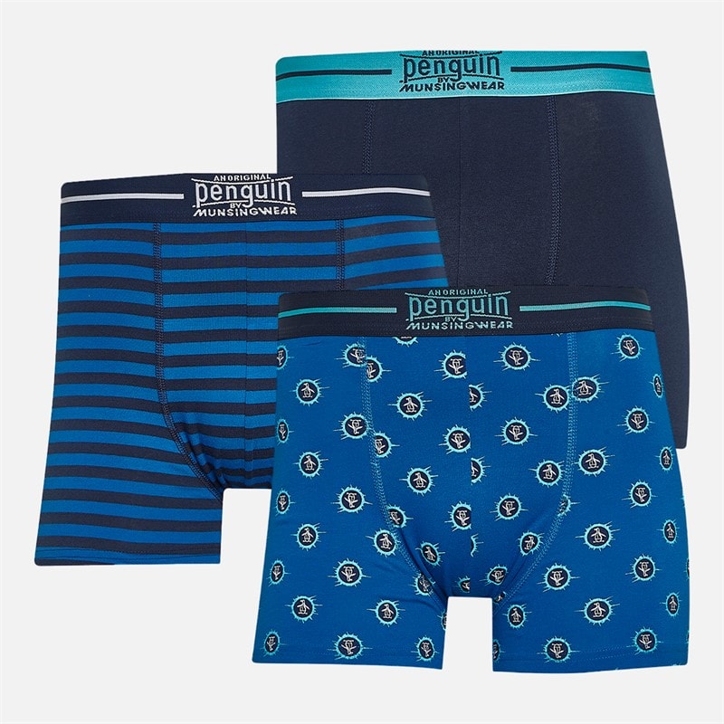 Original Penguin Mens Splat AOP Three Pack Boxer Trunks Snorkle Blue/Navy - Image 1