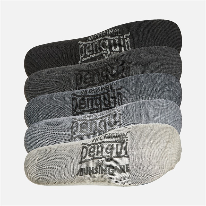 Original Penguin Mens Five Pack Rib Leg Crew Socks Grey - Image 2